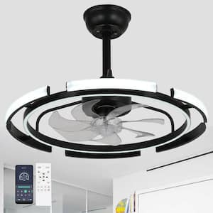 Meyer 24 in. Indoor Black 5 DIY Shapes Smart Ceiling Fan with Remote Futuristic UFO Design 6-Speed LED Fan lights