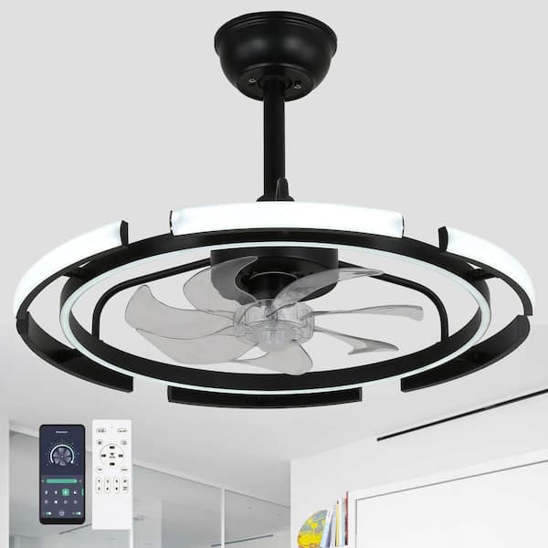 Oaks Aura Meyer 24 in. Indoor Black 5 DIY Shapes Smart Ceiling Fan with Remote Futuristic UFO Design 6-Speed LED Fan lights