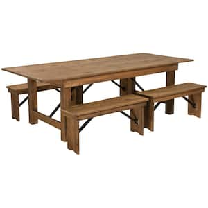 Hercules Series 5-Piece Rectangle Wood Antique Rustic Folding Farm Table Set and Four 40.25 in. L Bench Set