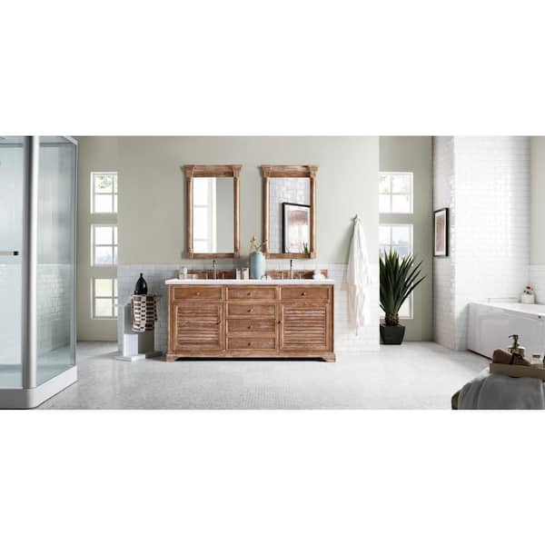 James Martin Vanities Savannah 72 in. W x 23.5 in.D x 34.3 in.H Double Bath Vanity in Driftwood with Solid Surface Top in Arctic Fall