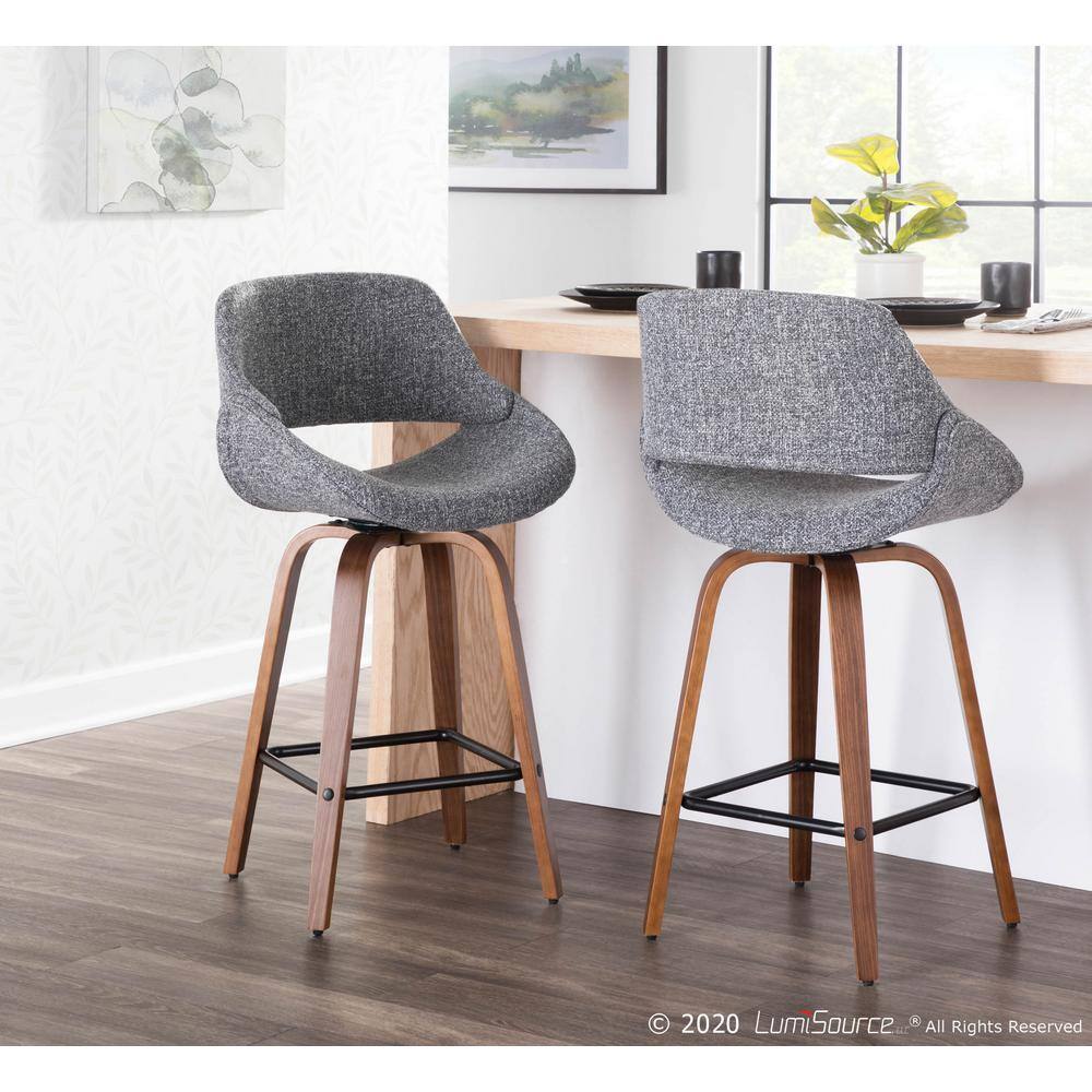 Flared Walnut Gray Swivel Counter Stool, Mid-Century Modern