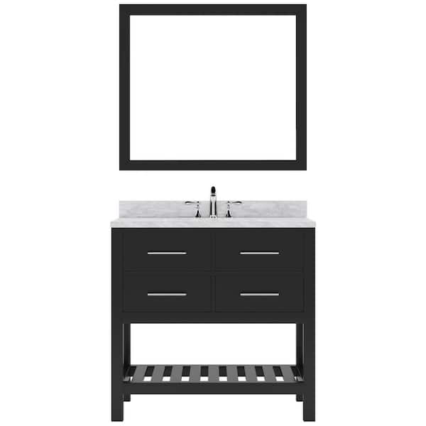 Virtu USA Caroline Estate 36 in. W x 22 in. D x 34 in. H Single Sink Bath Vanity in Espresso with Marble Top and Mirror