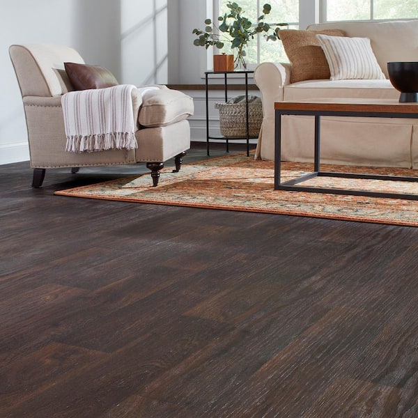 Smoked Brown Oak Residential Vinyl Sheet, 10 MIL x 12 ft. W x Custom Length