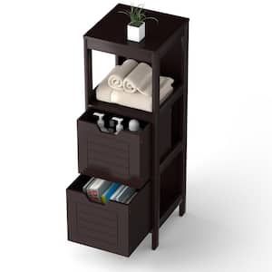 12 in. W x 12 in. D x 35 in. H Brown Wood Storage Freestanding Bathroom Linen Cabinet with Drawers in Brown