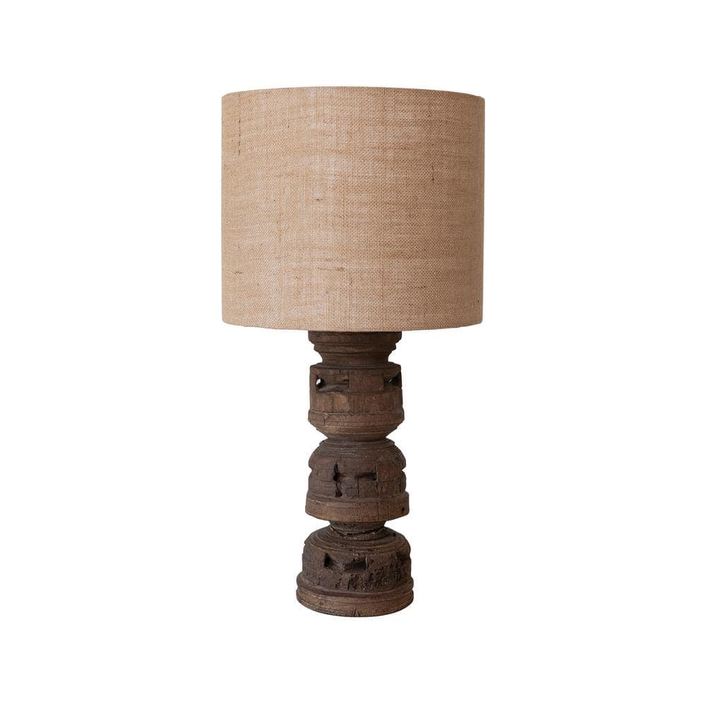 Natural Reclaimed Wood Table Lamp with Jute Shade