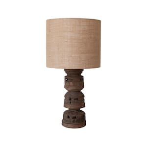 24 in. Natural Wood Swivel Neck Table Lamp with Gold Jute Shade