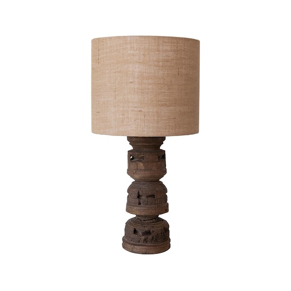 Storied Home 24 in. Natural Wood Swivel Neck Table Lamp with Gold Jute Shade