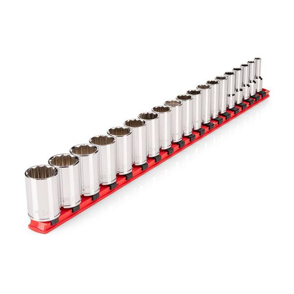 3/8 Inch Drive Semi-Deep 12-Point Socket Set with Rail, 19-Piece (6-24 mm)