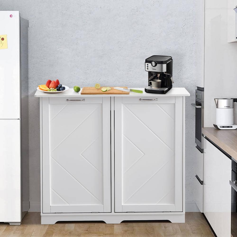 White MDF Wood Dual-Bin Tilt-Out Kitchen Trash Cabinet