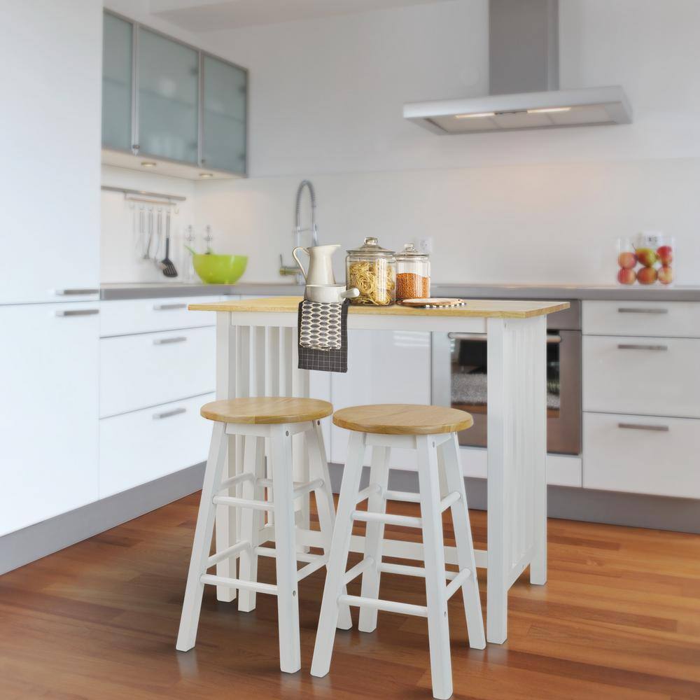 White and Natural Wood 3-Piece Pub Breakfast Set
