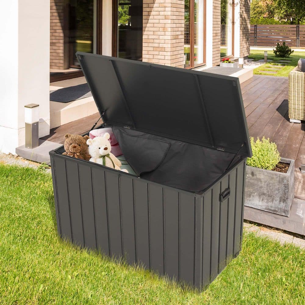 Outdoor 100 Gal. Steel Storage Deck Box, Lockable Patio Storage Bin ...