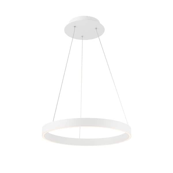 Sirius 18 in. 36-Watt 1-Light White Standard Integrated LED Pendant Light Glass Shade 3000K