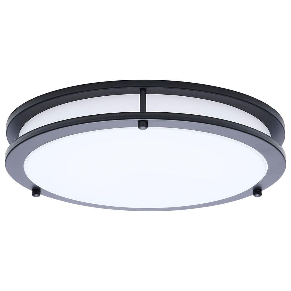 Glamour 13 in. 150-Watt Equivalent 1-Light Black Transitional Selectable LED Flush Mount, White Acrylic Lens price history on PriceWatchPro