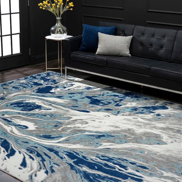 Timeless Abstract Blue 8 ft. x 10 ft. Indoor Area Rug