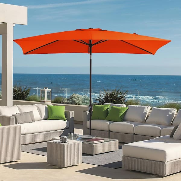 JEAREY 6.5 ft. x 10 ft. Steel Market Tilt Patio Umbrella in Orange