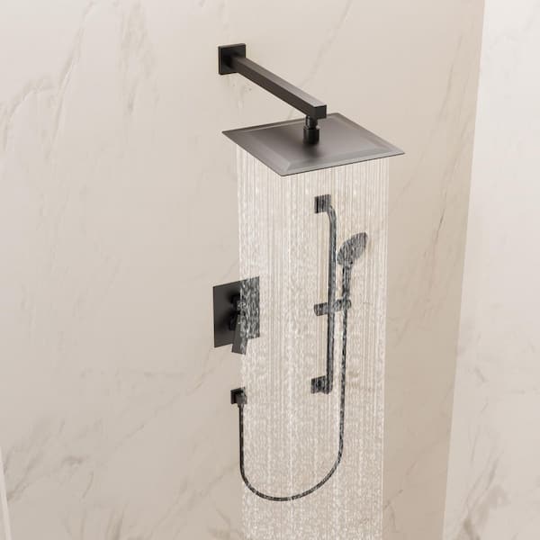 2-Spray Wall-Mounted Rain Shower System with 10 in. Shower Head, Handheld Shower, Valve in Matte Black