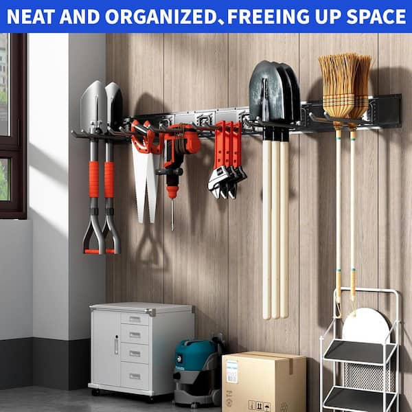 48" Heavy-Duty Garage Tool Organizer Wall Mount – 450lb Capacity, Adjustable Hooks For Garden & Yard Tools