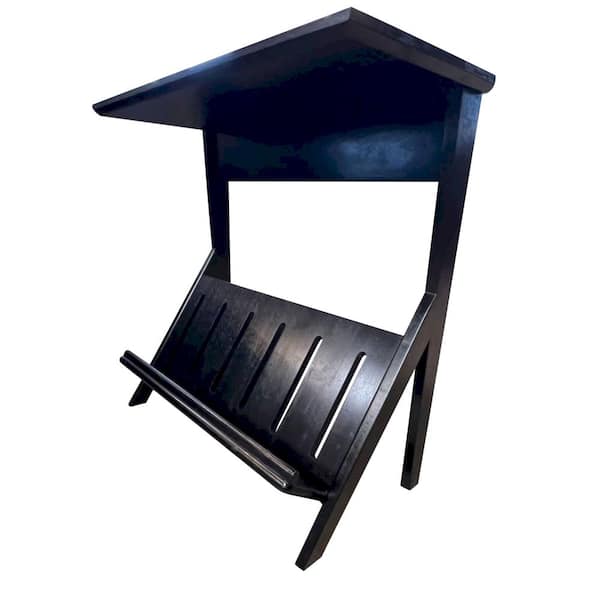 Unbranded 10 in. Black Finish Rectangle Acacia K End Table with Display Rack