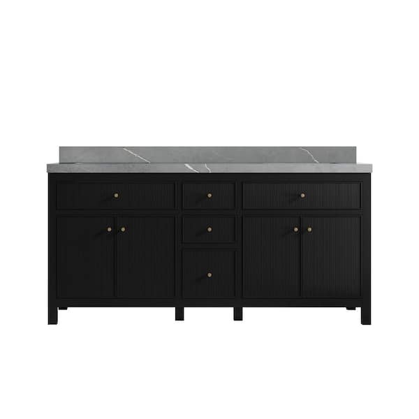 Willow Collections Sonoma 72 in.W x 22 in.D x 36 in. H Double Sink Bath Vanity in Black with 2 in.Piatra Quartz Top