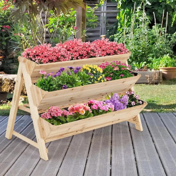 小物入れ Neighborhood garden bed Shelf Cubilan Natural 3 Tier Wooden Vertical Raised Garden Bed with
