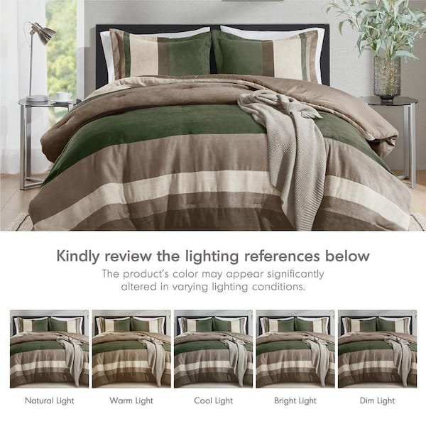 Boulder Stripe 3-Piece Green Microfiber Full/Queen Comforter Set