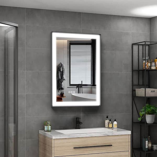 24 in.W x 32 in.H Rectangular Framed Anti Fog Super Bright LED Front Light Wall Bathroom Vanity Mirror in Tempered Glass