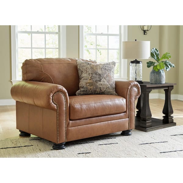 Carianna Brown Leather Match Chair and a Half with Removable Cushions and Nailhead Trim