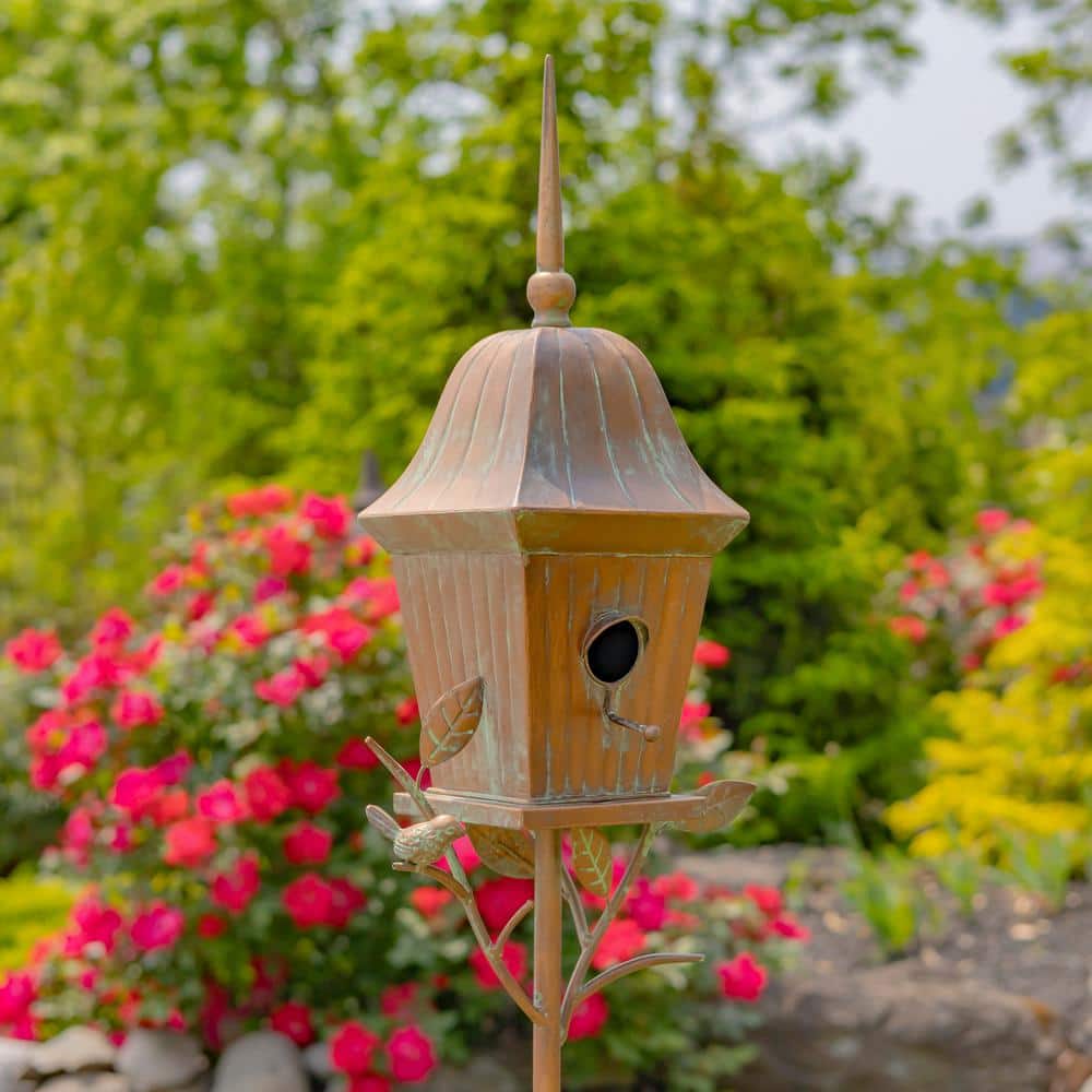 65.5" Tall Antique Copper Iron Birdhouse Stake