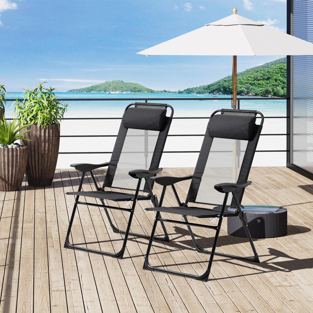 2-Piece Folding Recliner Metal Patio Chaise Outdoor Lounge Chair with Adjus