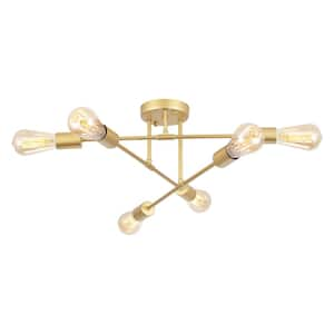 20.66 in. 6-Light Modern Gold Semi- Flush Mount for Bedroom Foyer with No Bulbs Included