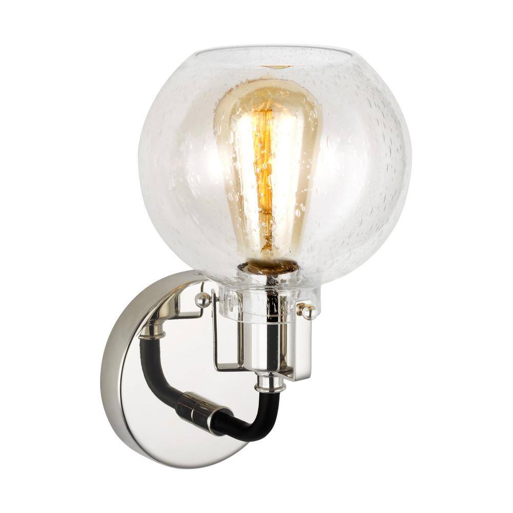 Clara Polished Nickel & Textured Black 1-Light Dimmable Jelly Jar Sconce