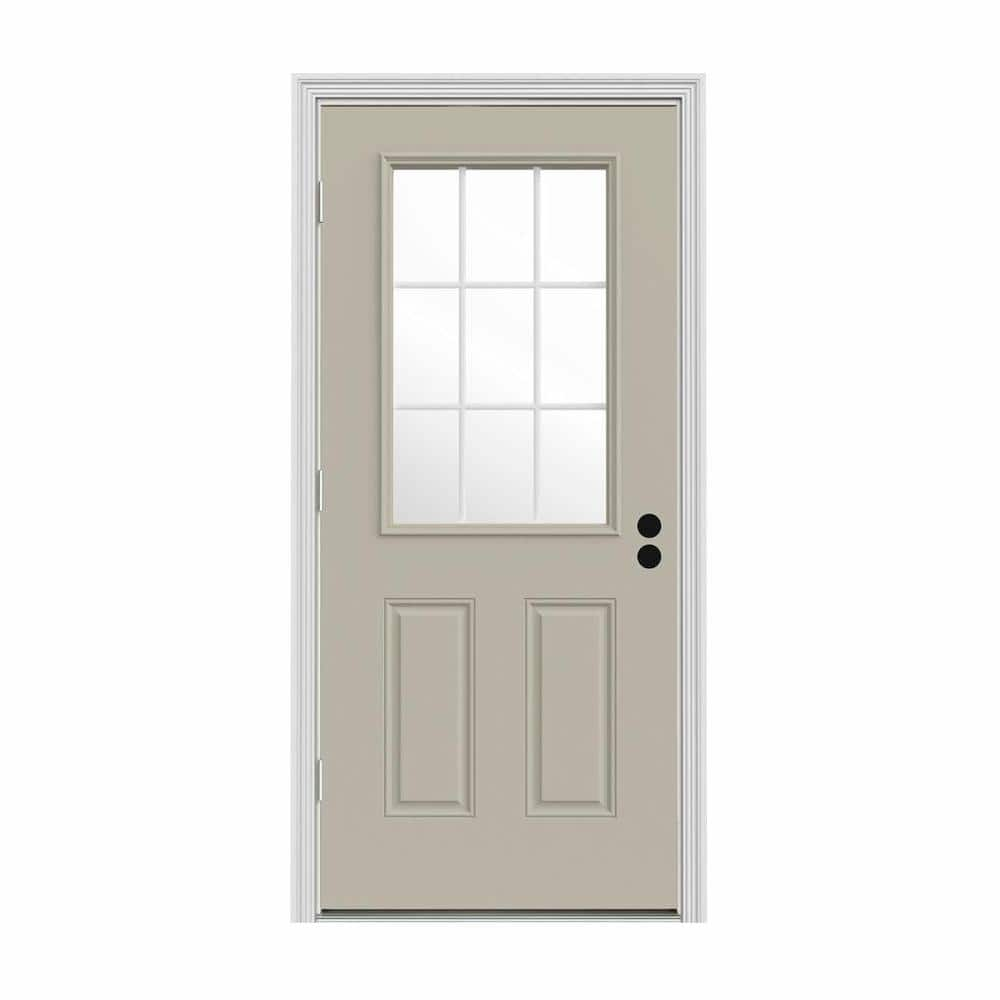 JELD-WEN 30 in. x 80 in. 9 Lite Desert Sand Painted Steel Prehung Right ...