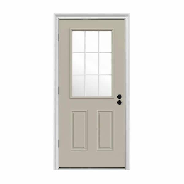 JELD-WEN 30 in. x 80 in. 9 Lite Desert Sand Painted Steel Prehung Right-Hand Outswing Entry Door w/Brickmould