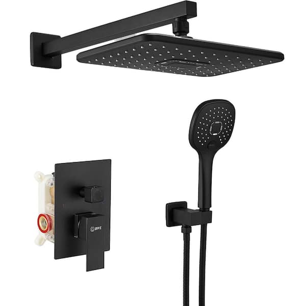 BWE Single-Handle 2-Spray of Rain Shower Head System Shower Faucet and Handheld Shower Kit in Matte Black (Valve Included)