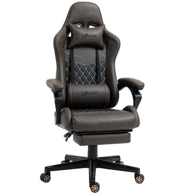 Brown PU Sponge Nylon Adjustable High Back Gaming Chair Racing Office Recliner Chair