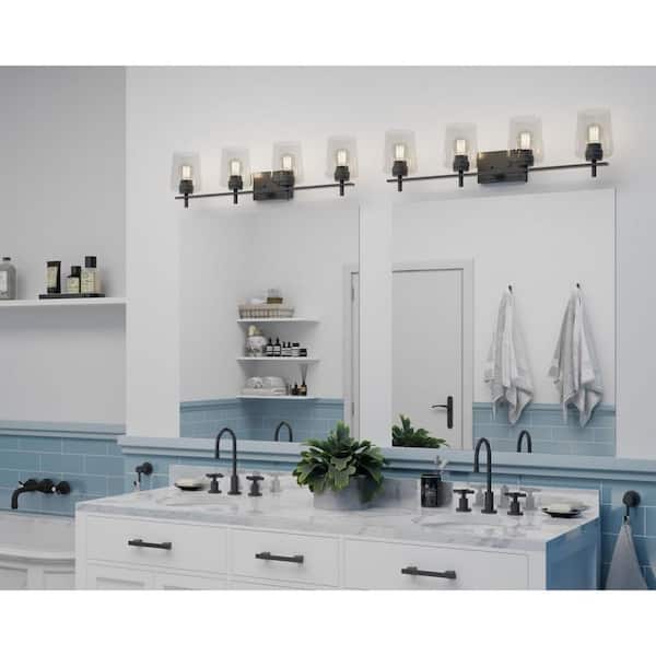 Progress Lighting Calais 34 in. 4-Light Matte Black Vanity Light with Clear Glass Shades New Traditional for Bath and Vanity