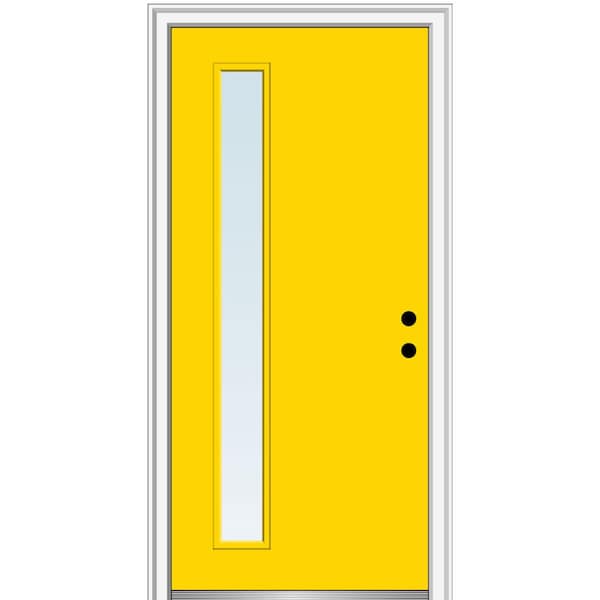 36 in. x 80 in. Viola Low-E Glass Left-Hand Inswing 1-Lite Clear Midcentury Painted Fiberglass Smooth Prehung Front Door