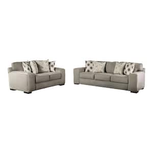 Bullard 2-Piece Gray Fabric Living Room Set with Square Arms and Reversible Back Pillows