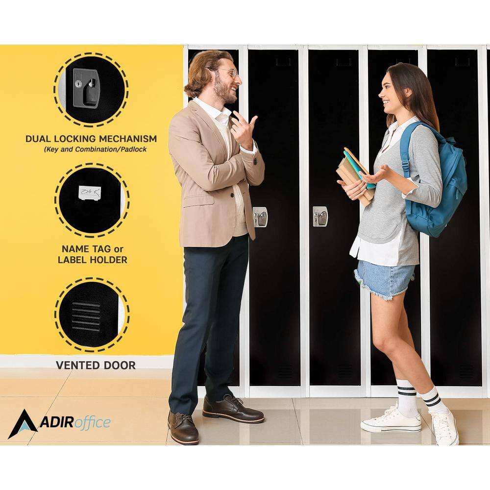 72" Black and Silver Steel Freestanding Office Lockers (Set of 2)