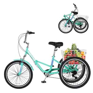 Adults Folding Tricycle Bike, 3 Wheeled Bicycle 20 in. with Large Size Basket for Shopping Exercise Recreation