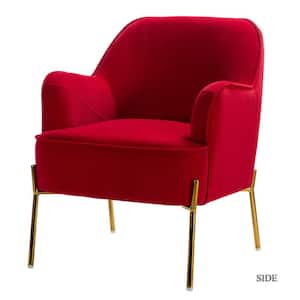 Nora Modern Red Velvet Accent Chair with Gold Metal Legs