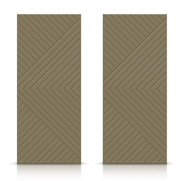CALHOME 60 in. x 96 in. Hollow Core Olive Green Stained Composite MDF Interior Double Closet Sliding Doors