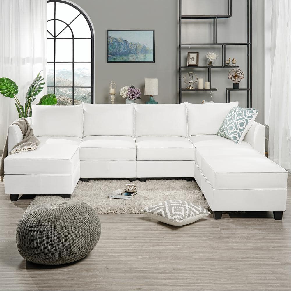 MAYKOOSH Contemporary 4-Seater Upholstered Sectional Sofa with