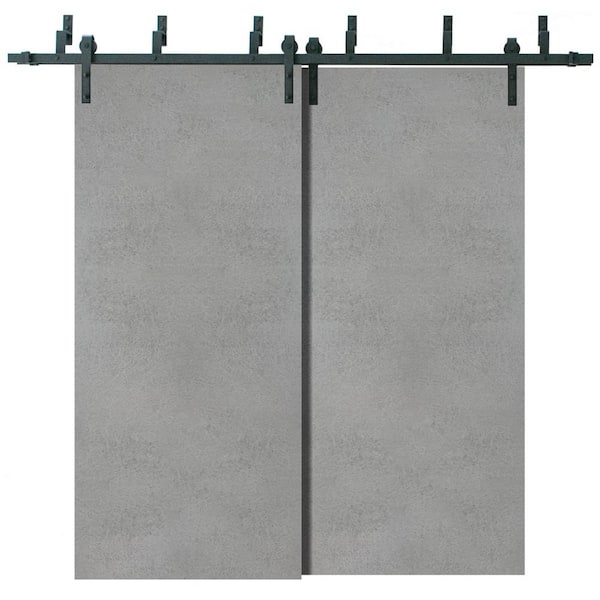 Sartodoors 56 in. x 80 in. 2 Panel Concrete Solid Wood with Honeycomb Sliding Barn Door with Hardware Kit