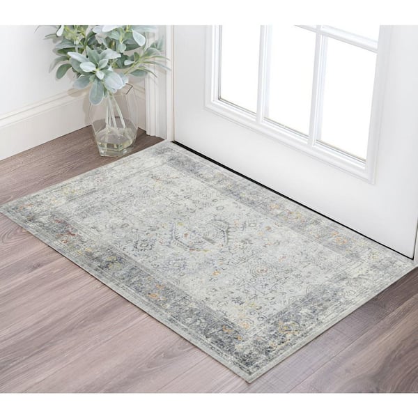 2 ft. x 3 ft. Gray Silver And Rust Medallion Area Rug
