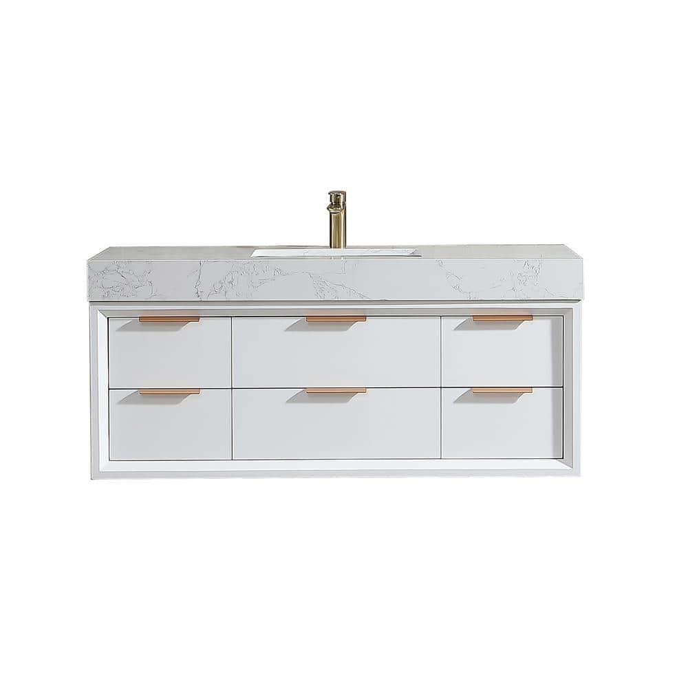 48 in. W x 21 in. D x 21 in. H Floating Bath Vanity in White with White Eng