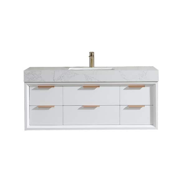 Unbranded 48 in. W x 21 in. D x 21 in. H Floating Bath Vanity in White with White Engineer Stone Top