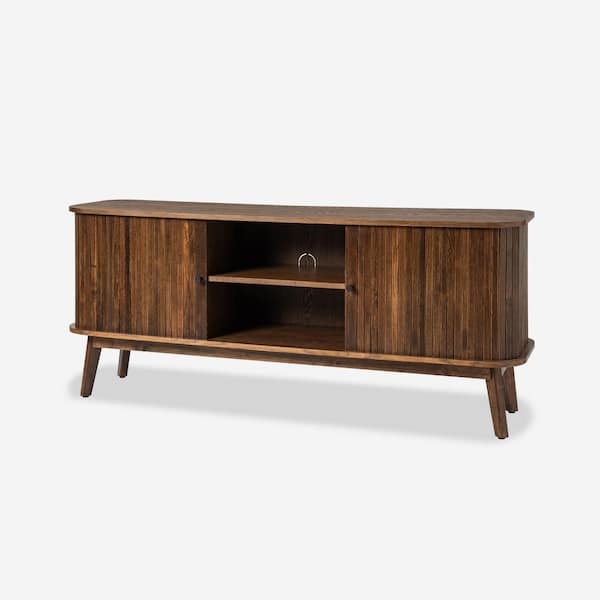 JAYDEN CREATION Gene Walnut Solid Wood Leg TV Stand for TVs up to 65 in. with Adjustable Shelf