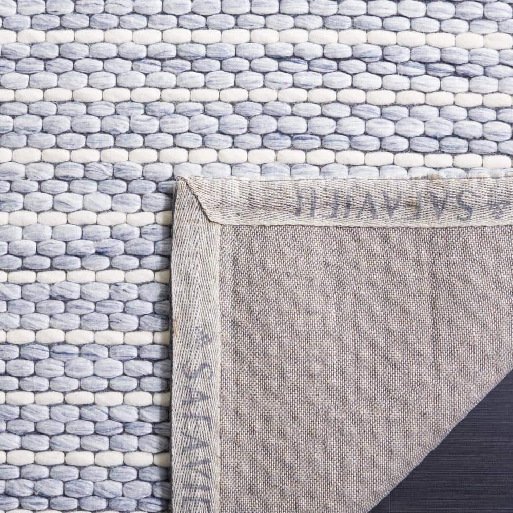 Ivory and Blue Flat Woven Wool Area Rug, 8' x 10'