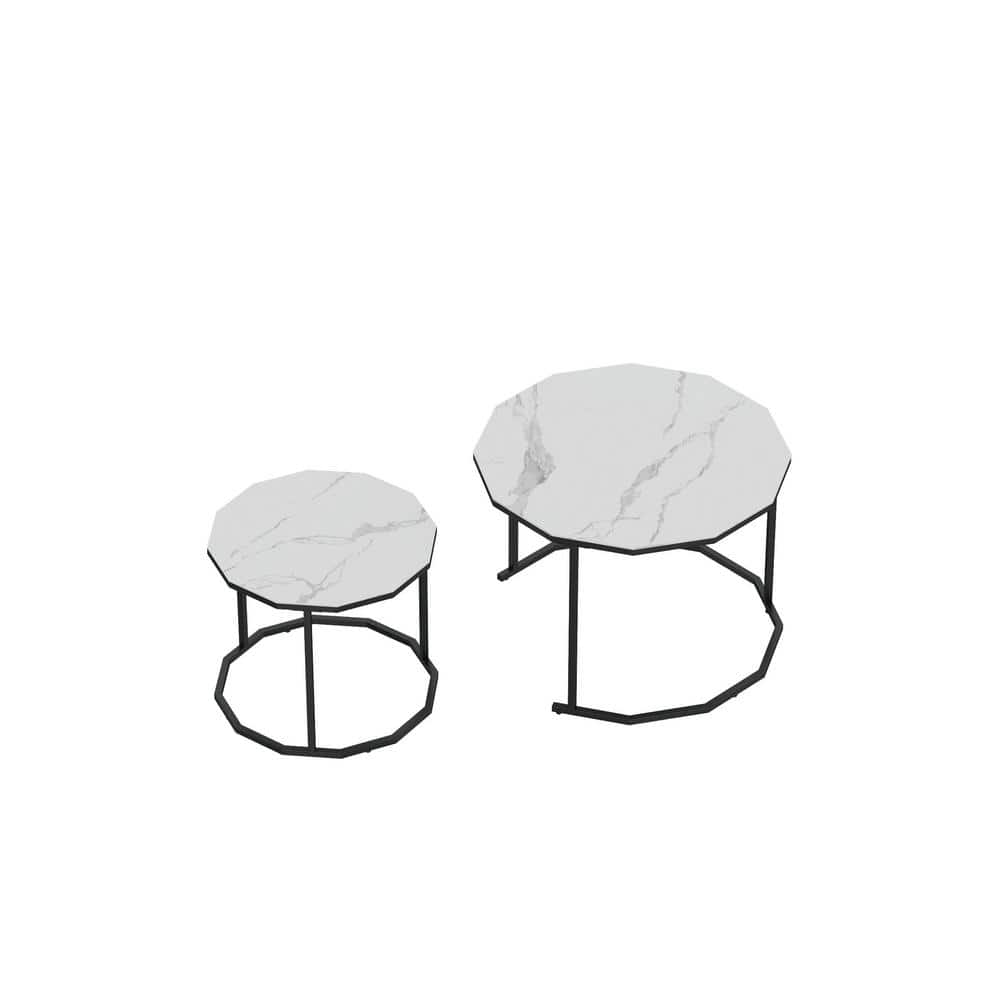 URTR Black Octagon Metal Outdoor Indoor Coffee Table Set 2pcs Space